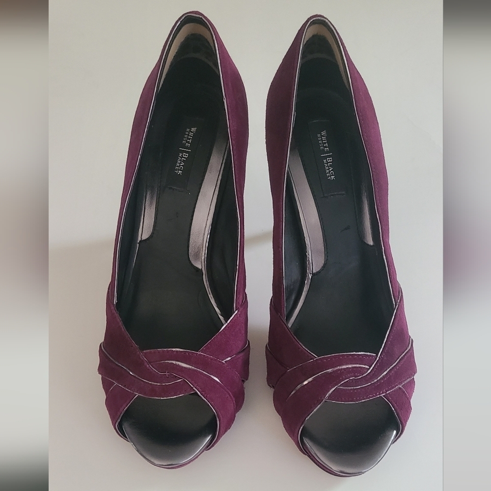 WHBM peep toe suede classy heels pumps stilletos with 1" platform size 9